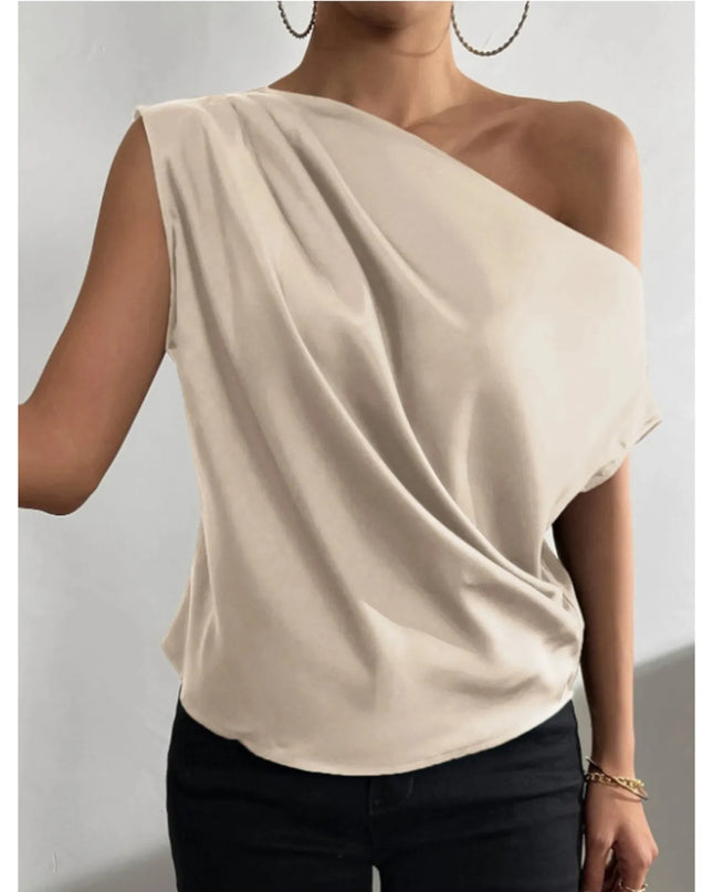 Asymmetrica One-Shoulder Draped Blouse