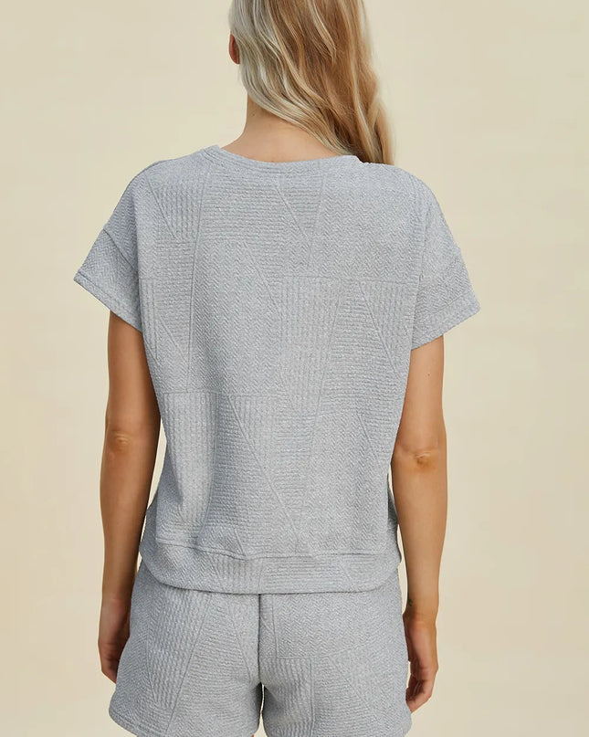 Double Take Full Size Texture Short Sleeve Top and Shorts Set