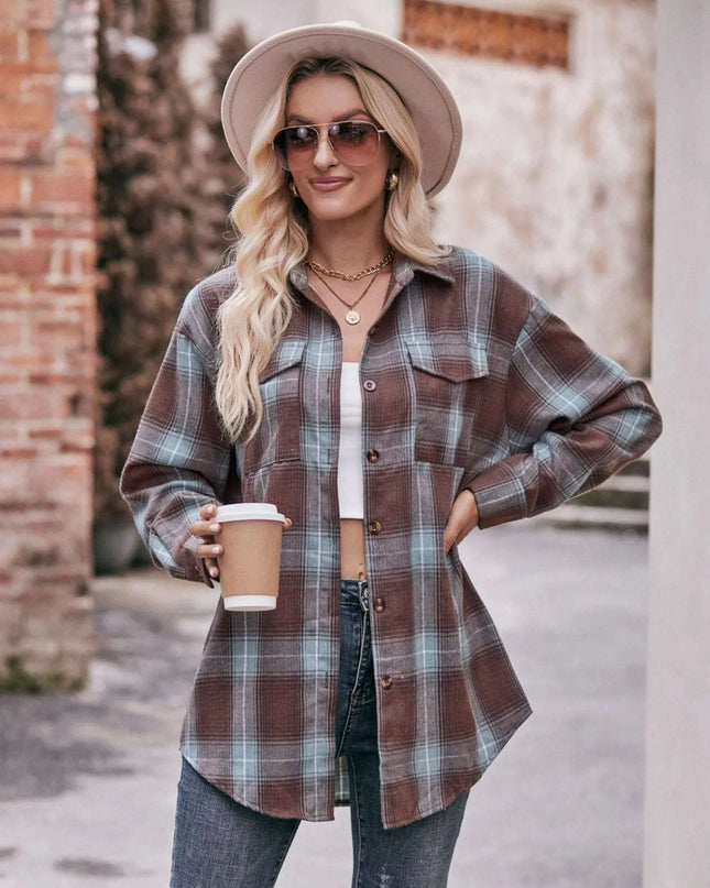 Plaid Button-Down Long Sleeve Shirt