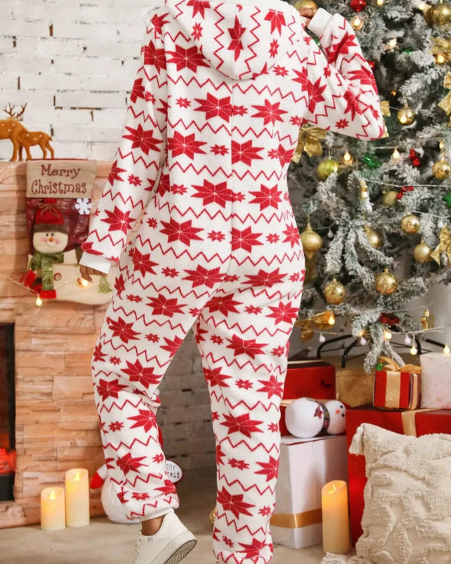 Fuzzy Geometric Half Zip Hooded Jumpsuit