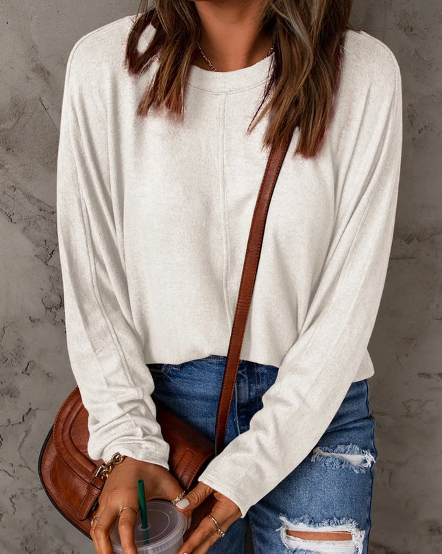 Double Take Full Size Round Neck Long Sleeve T-Shirt White