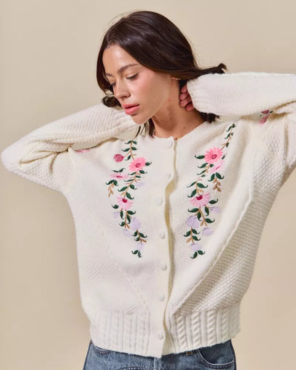 SO ME Floral Embroidered Coquette Sweater Cardigan