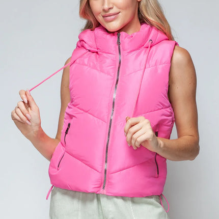 Snobbish Zip Up Quilted Hooded Vest Pink