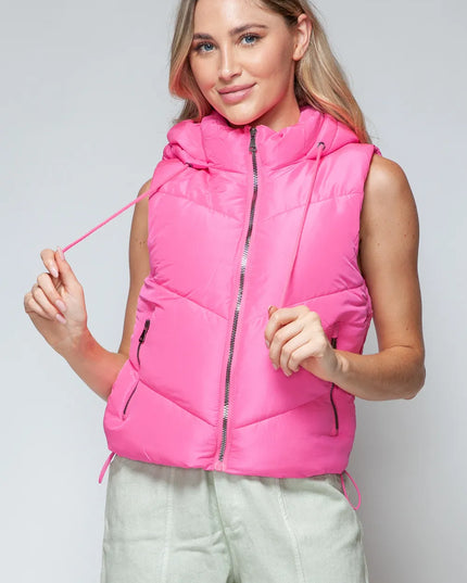 Snobbish Zip Up Quilted Hooded Vest Pink