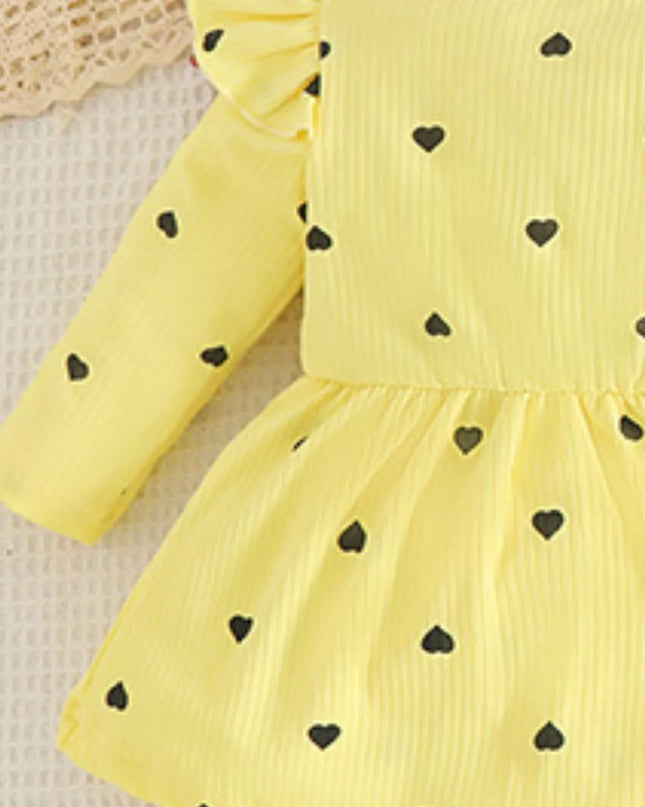 Children's Heart Print Dress & Headband Set