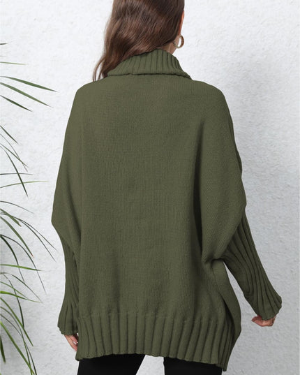 Turtle Neck Long Sleeve Ribbed Sweater