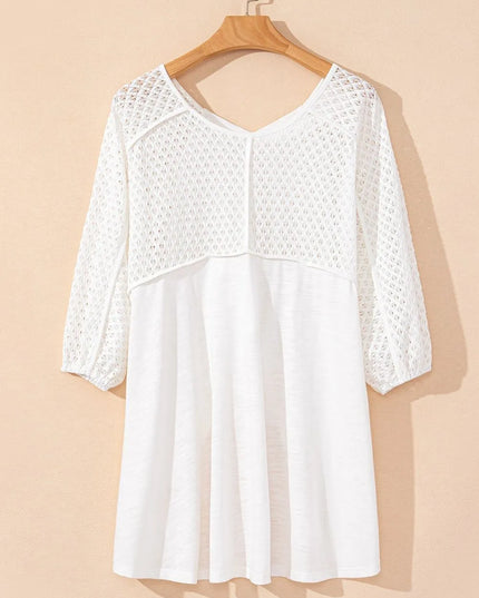 Openwork High Low Hem V Neck Oversized Top