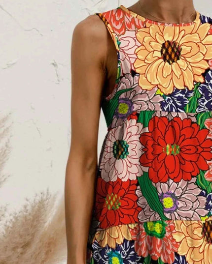 FAM-FAM Tiered Printed Round Neck Sleeveless Dress