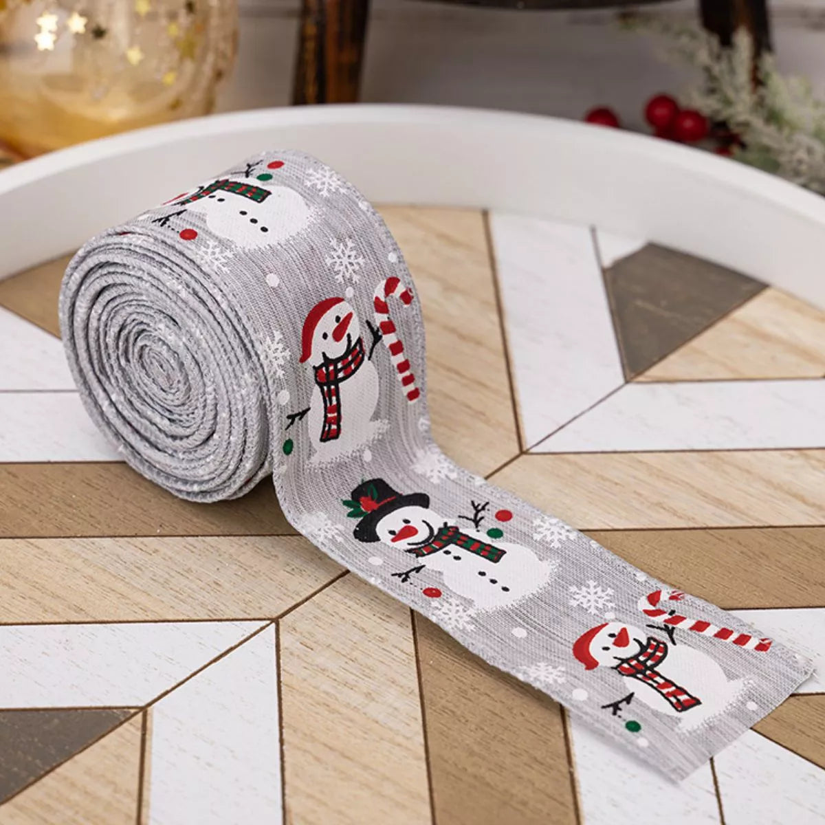 Christmas Snowman Decorative Ribbon Light Gray One Size