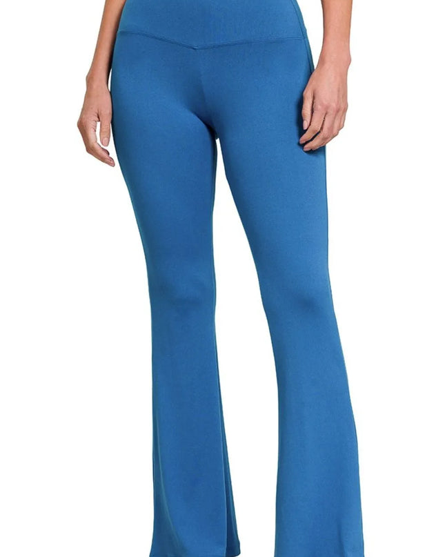 Zenana Buttery Soft Flare Leg High Waist Yoga Pants CLASSIC BLUE