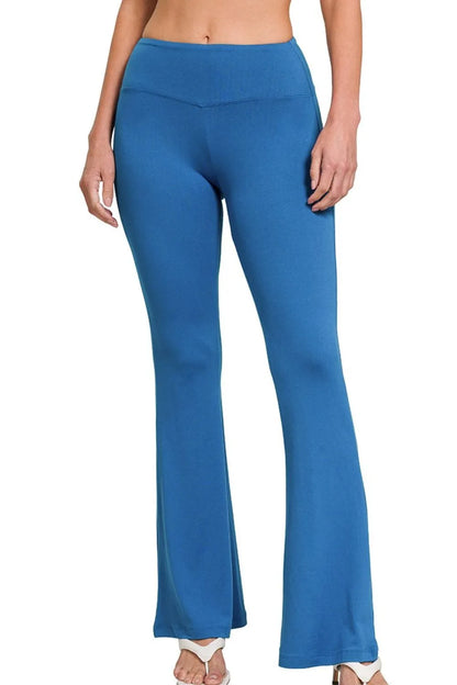 Zenana Buttery Soft Flare Leg High Waist Yoga Pants CLASSIC BLUE
