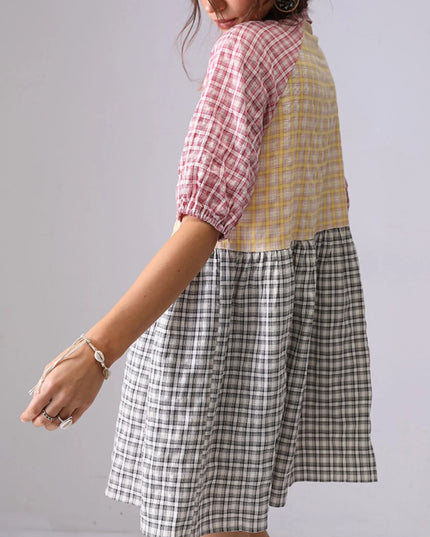 Colorful Mixed Gingham Shirt Dress