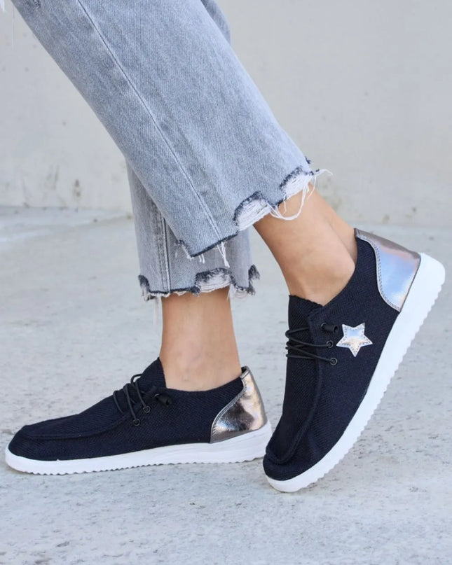 Forever Link Star Lace-Up Flat Sneakers BLACK PEWTER