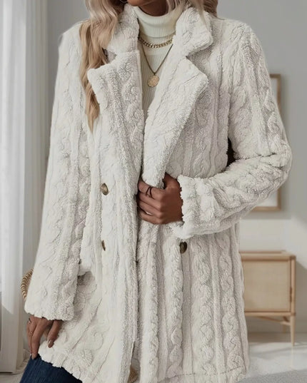 Double-Breasted Fleece Longline Coat