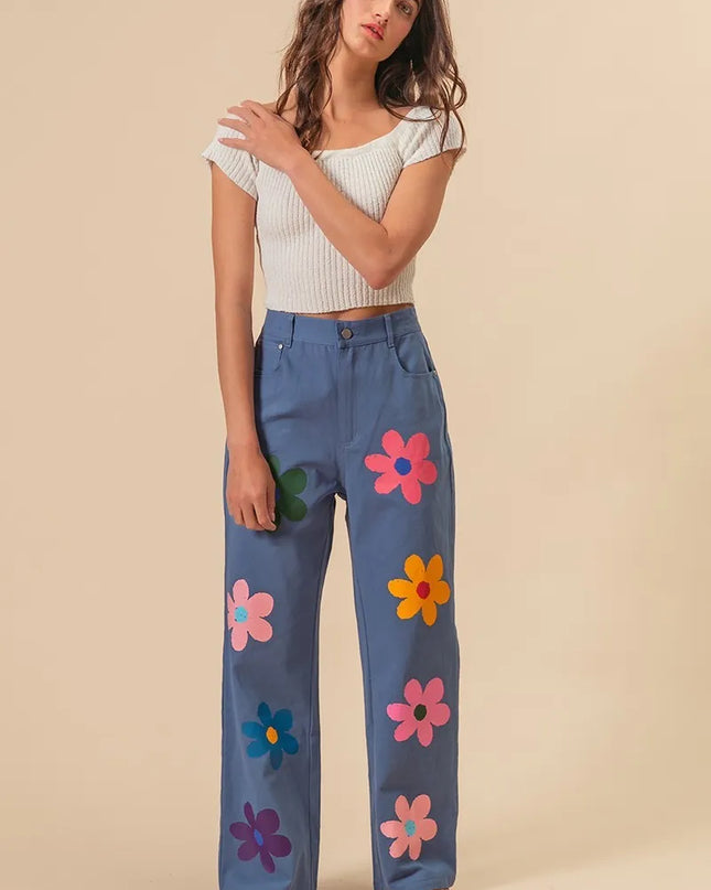 BiBi Flower Print Straight Legs Pants