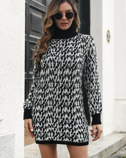 Heathered Turtleneck Mini Sweater Dress