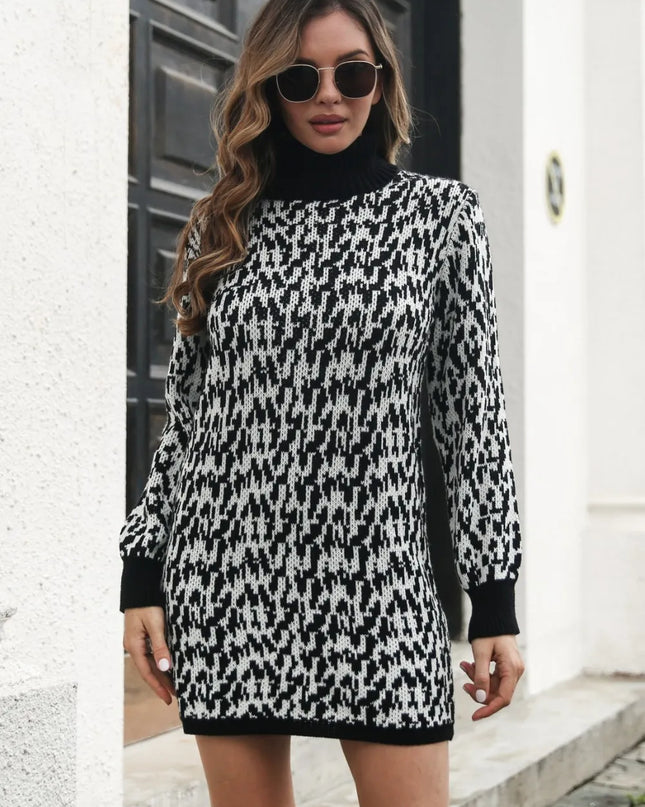 Heathered Turtleneck Mini Sweater Dress