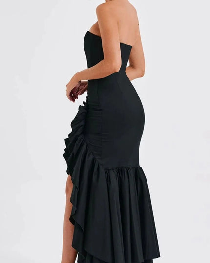 Strapless Ruffle High-Low Bodycon Dress