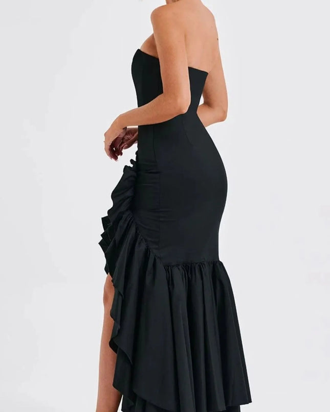 Strapless Ruffle High-Low Bodycon Dress