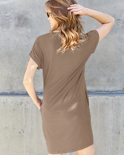 Basic Bae Full Size Round Neck Short Sleeve Dress with Pockets