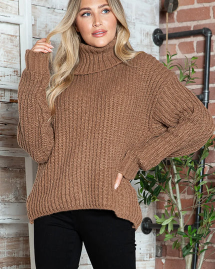Turtleneck Dropped Shoulder Pullover Sweater