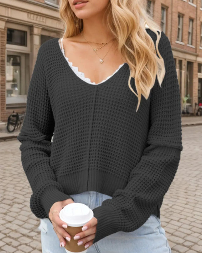 V-Neck Long Sleeve Sweater Black