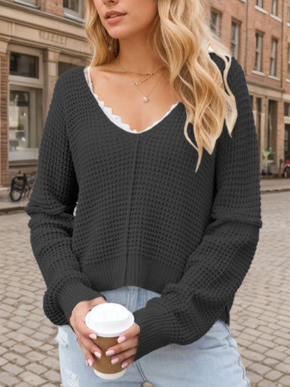 V-Neck Long Sleeve Sweater Black