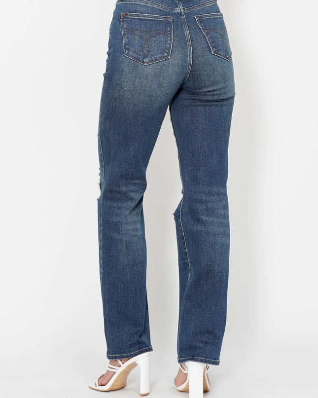 Judy Blue Full Size Hw Ripped Knee Dad Jeans Plus Size