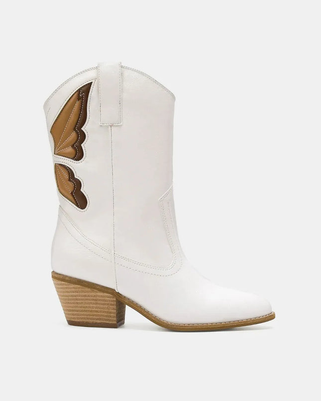 Beast Fashion Butterfly Cut Detail Point Toe Boots White