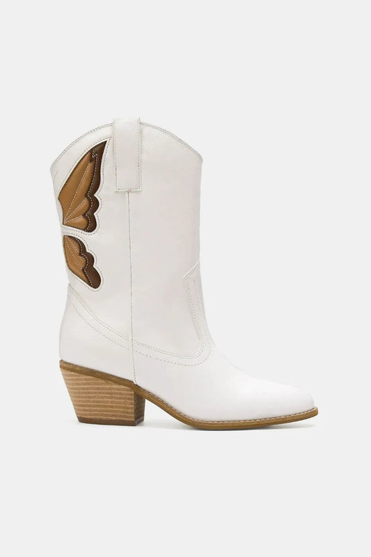 Beast Fashion Butterfly Cut Detail Point Toe Boots White