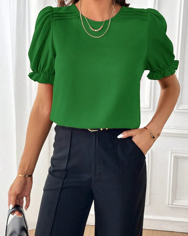 Round Neck Flounce Sleeve Blouse 