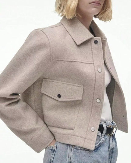 Snap Down Long Sleeve Jacket Beige