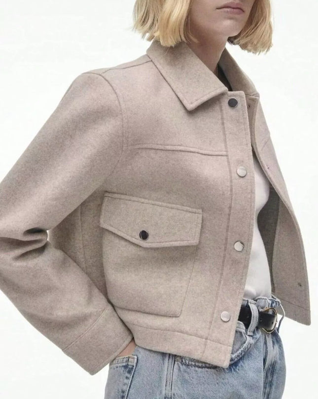 Snap Down Long Sleeve Jacket Beige