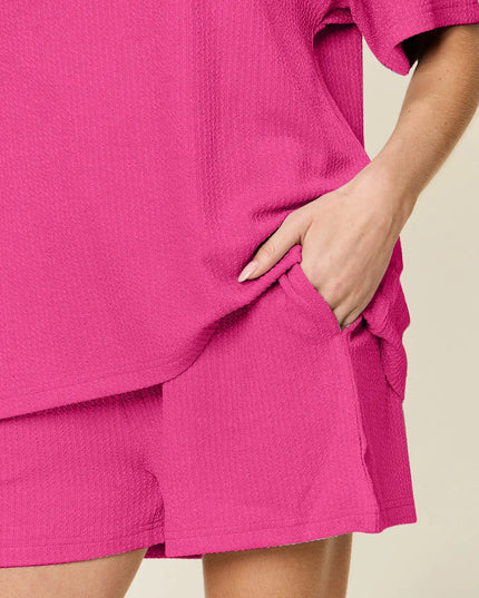 Double Take Basic style Round Neck Solid Set