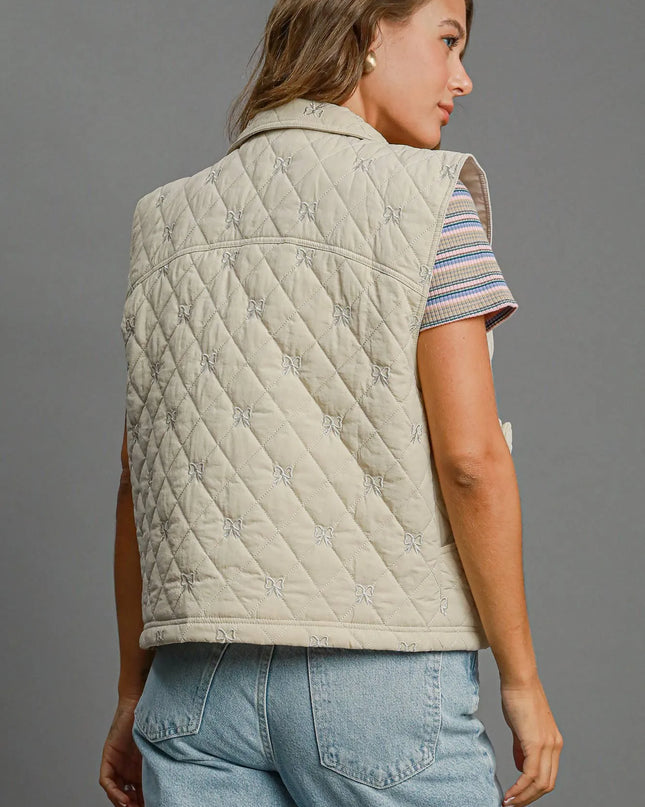 Umgee Sleeveless Quilted Vest with Bow Details