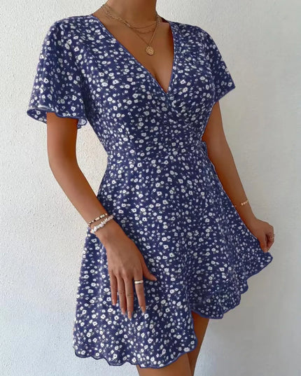 Floral Flutter Sleeve Wrap Mini Dress