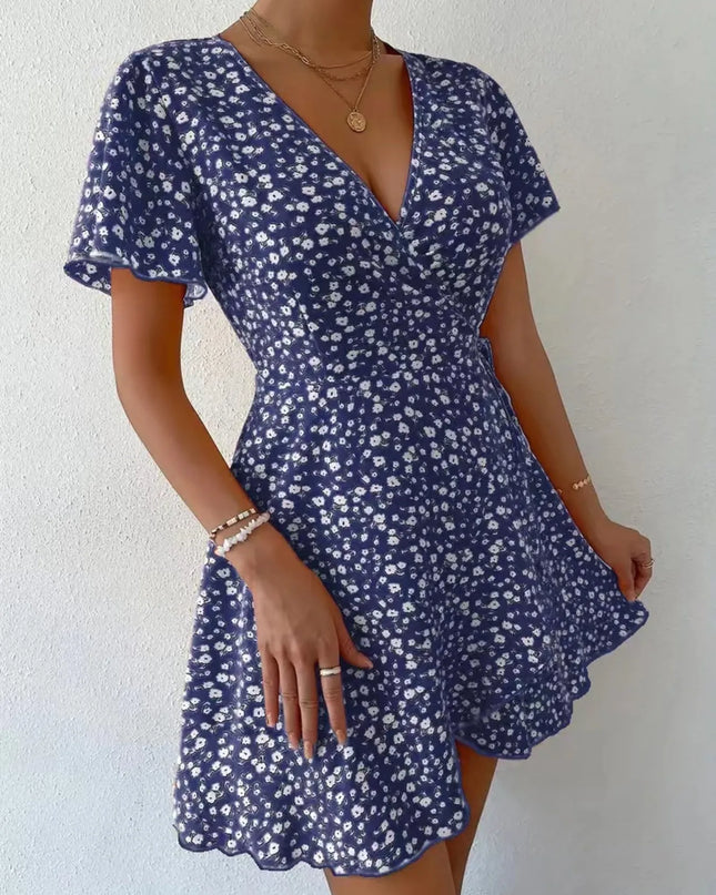Floral Flutter Sleeve Wrap Mini Dress