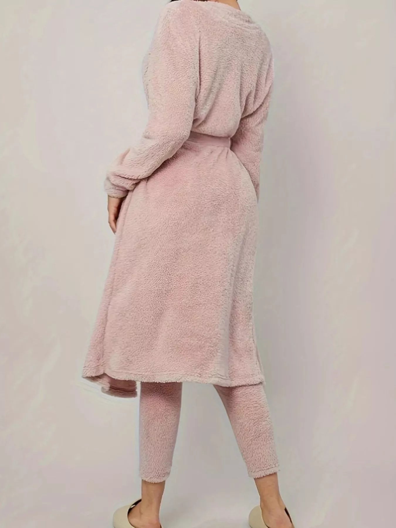 Fuzzy Tank Long Sleeve Cardigan and Pants 3-Piece Lounge Set