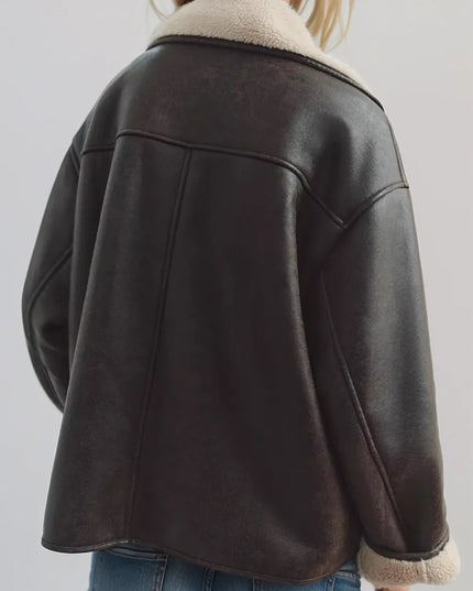 Collared Neck Long Sleeve Plush Jacket