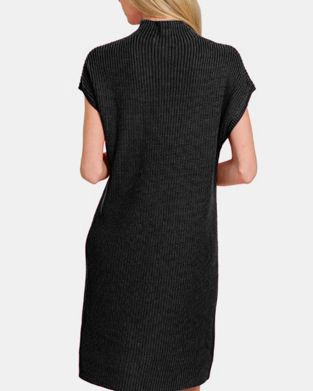 Zenana Mock Neck Short Sleeve Sweater Dress