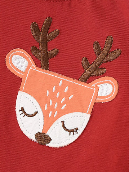 Children's Deer Applique Ruffle Trim Long Sleeve T-Shirt