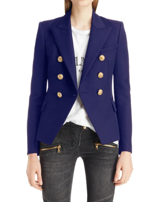 Lapel Collar Long Sleeve Blazer Navy