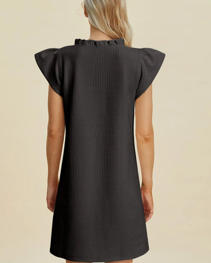 Double Take Full Size Ruffled V-Neck Cap Sleeve Dress