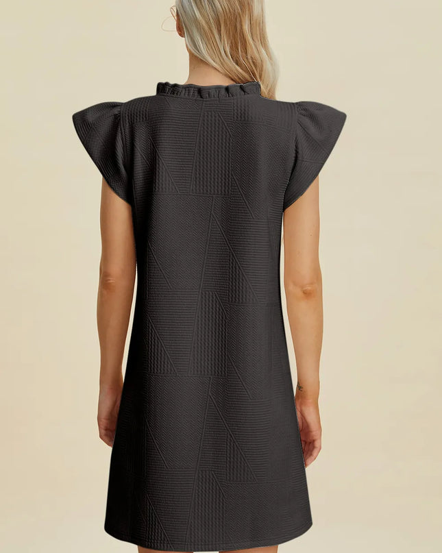 Double Take Full Size Ruffled V-Neck Cap Sleeve Dress