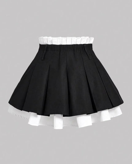 Contrast Pleated Mini Skirt Black