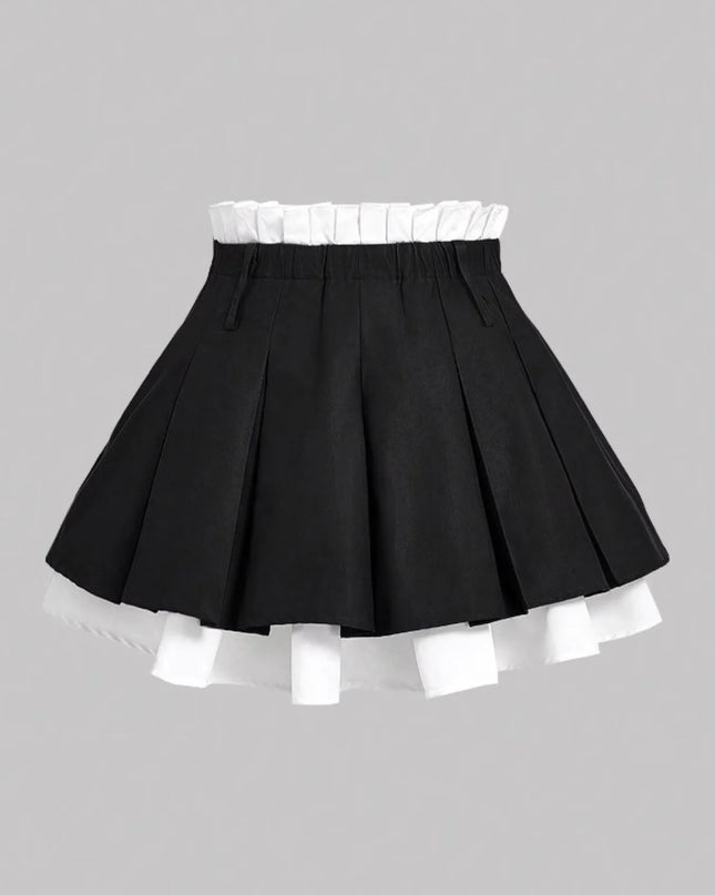 Contrast Pleated Mini Skirt Black