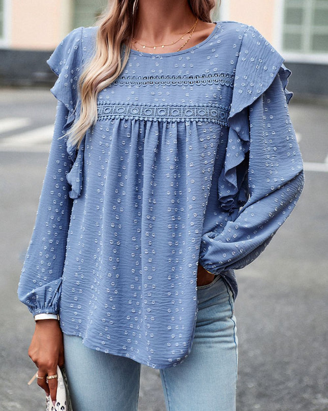 Devine Ruffle Trim Balloon Sleeve Blouse Light Blue