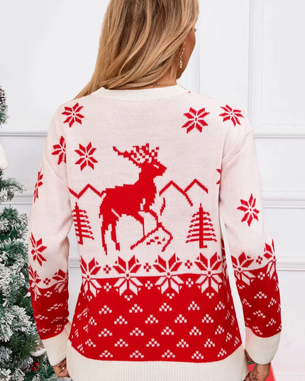 Angel Wings Deer Pattern Round Neck Long Sleeve Sweater