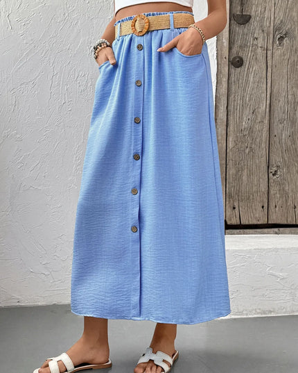 Decor Button Front Midi Skirt