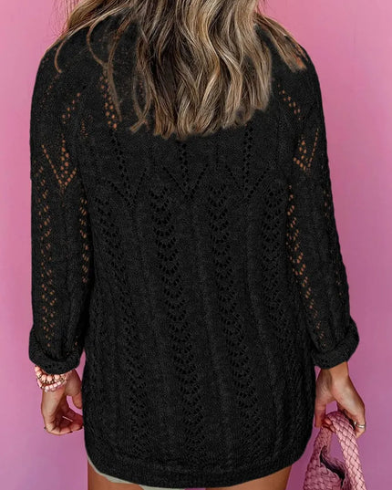 Openwork Open Front Long Sleeve Cardigan